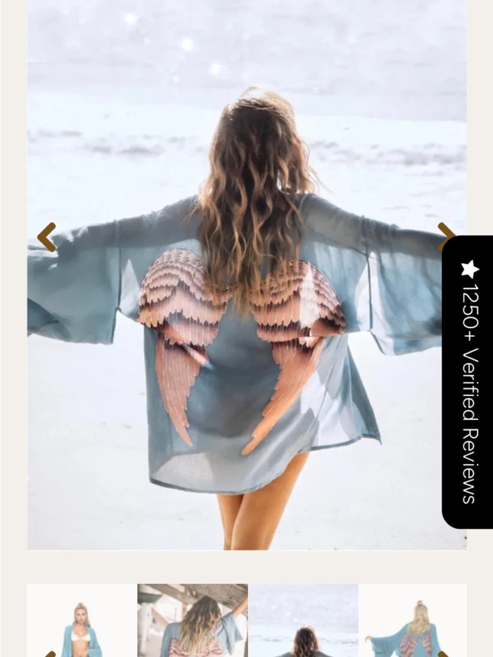 Warriors of the Divine Sheer Angel Wing Kimono - Ice Blue with Aubergine Wings